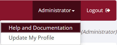 Admin Dropdown with Help and Documentation selected
