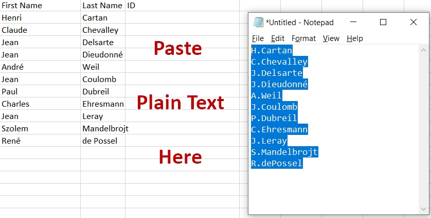 Copy column text back into spreadsheet from text editor