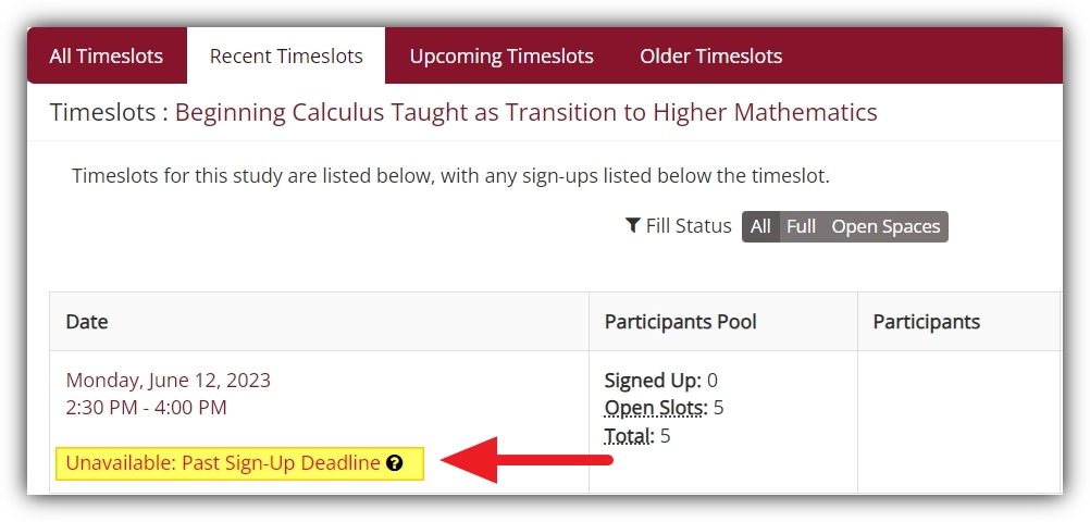Timeslot with Past Sign-Up Deadline Warning